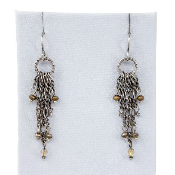 Estate Sterling Silver 925 Chain Fringe Crystal Dangle Earrings - Picture 3 of 7